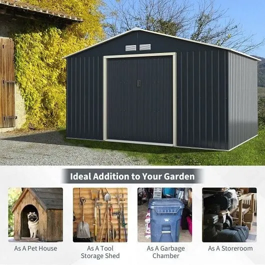 11 x 8 Feet Metal Storage Shed for Garden and Tools with 2 Lockable Sliding Door