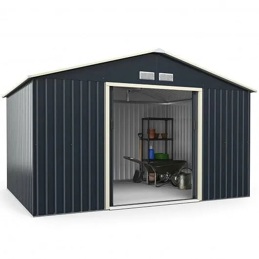 11 x 8 Feet Metal Storage Shed for Garden and Tools with 2 Lockable Sliding Door