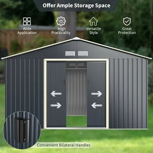 11 x 8 Feet Metal Storage Shed for Garden and Tools with 2 Lockable Sliding Door