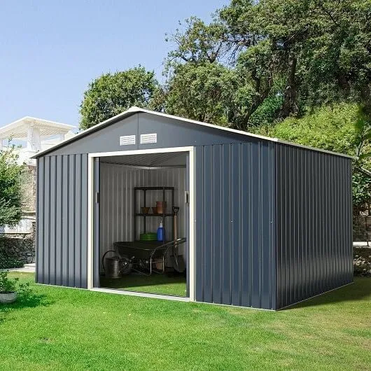 11 x 8 Feet Metal Storage Shed for Garden and Tools with 2 Lockable Sliding Door