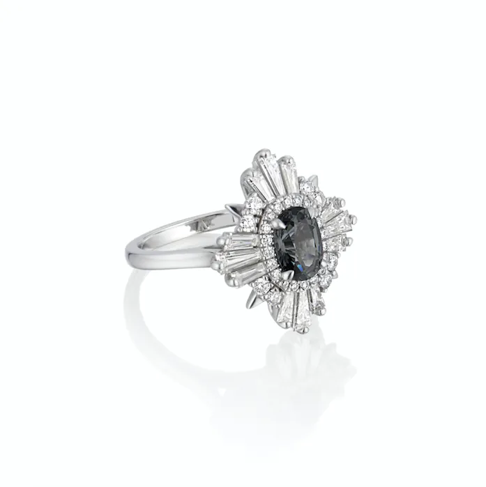 18ct White Gold Art Deco Style Spinel & Diamond Alternative Engagement Ring