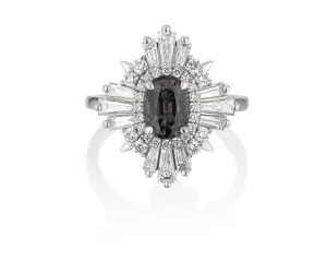 18ct White Gold Art Deco Style Spinel & Diamond Alternative Engagement Ring