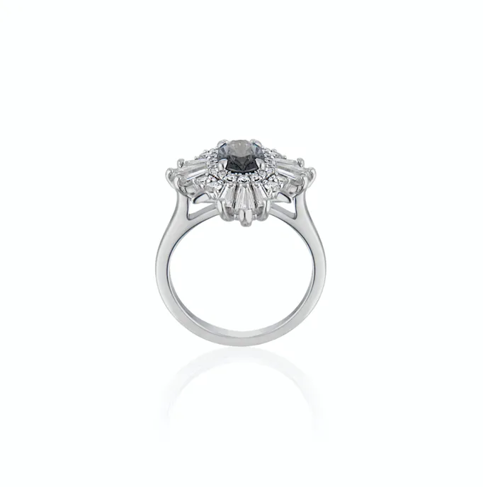 18ct White Gold Art Deco Style Spinel & Diamond Alternative Engagement Ring