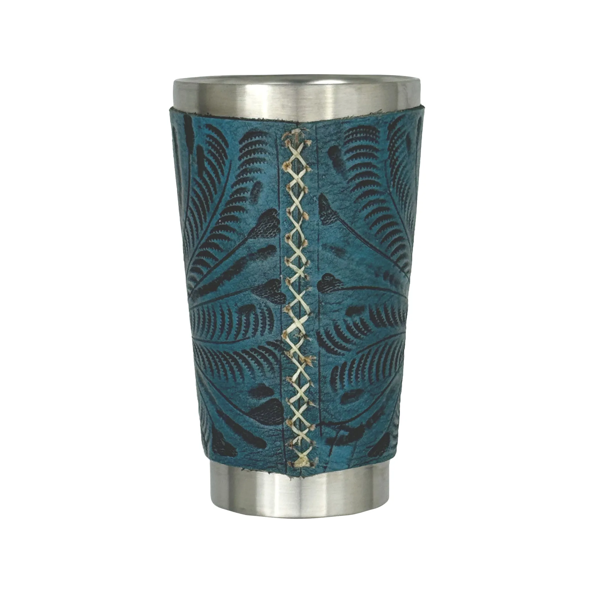 American West at Home Thermos Stainless Steel Cup with Tooled Leather
