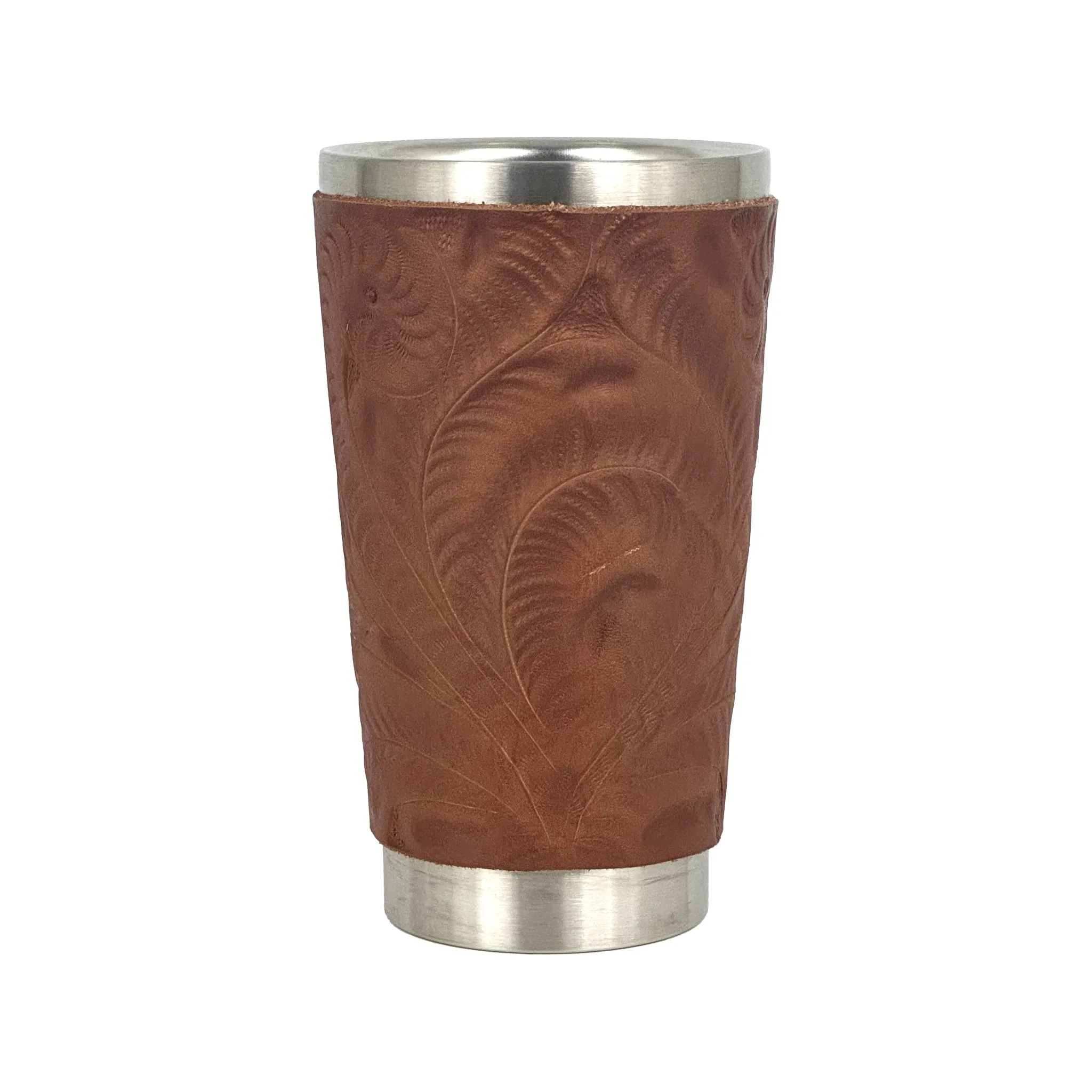 American West at Home Thermos Stainless Steel Cup with Tooled Leather