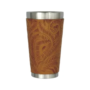 American West at Home Thermos Stainless Steel Cup with Tooled Leather