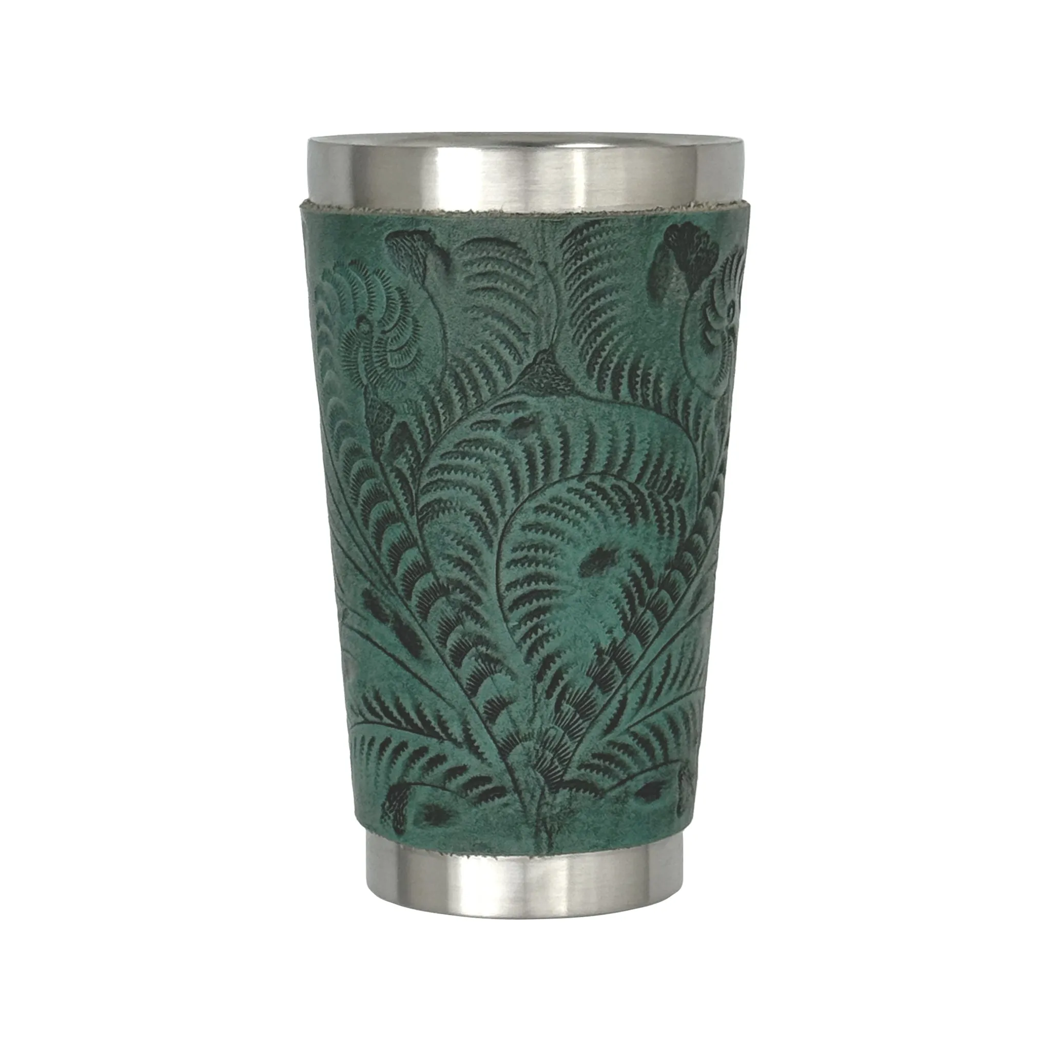 American West at Home Thermos Stainless Steel Cup with Tooled Leather