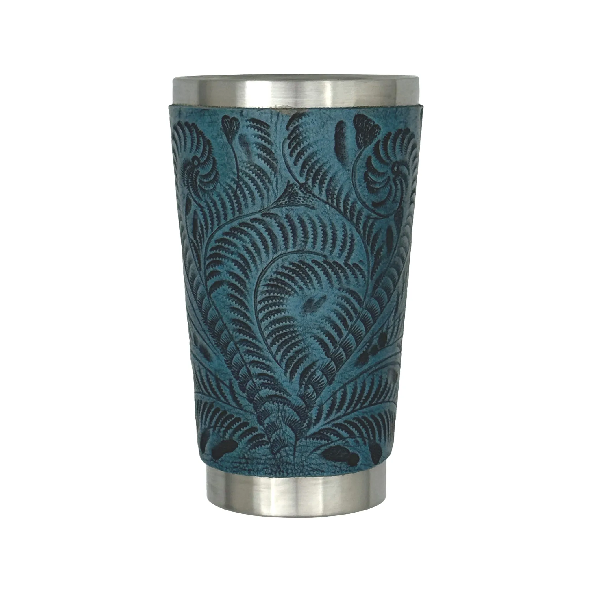 American West at Home Thermos Stainless Steel Cup with Tooled Leather