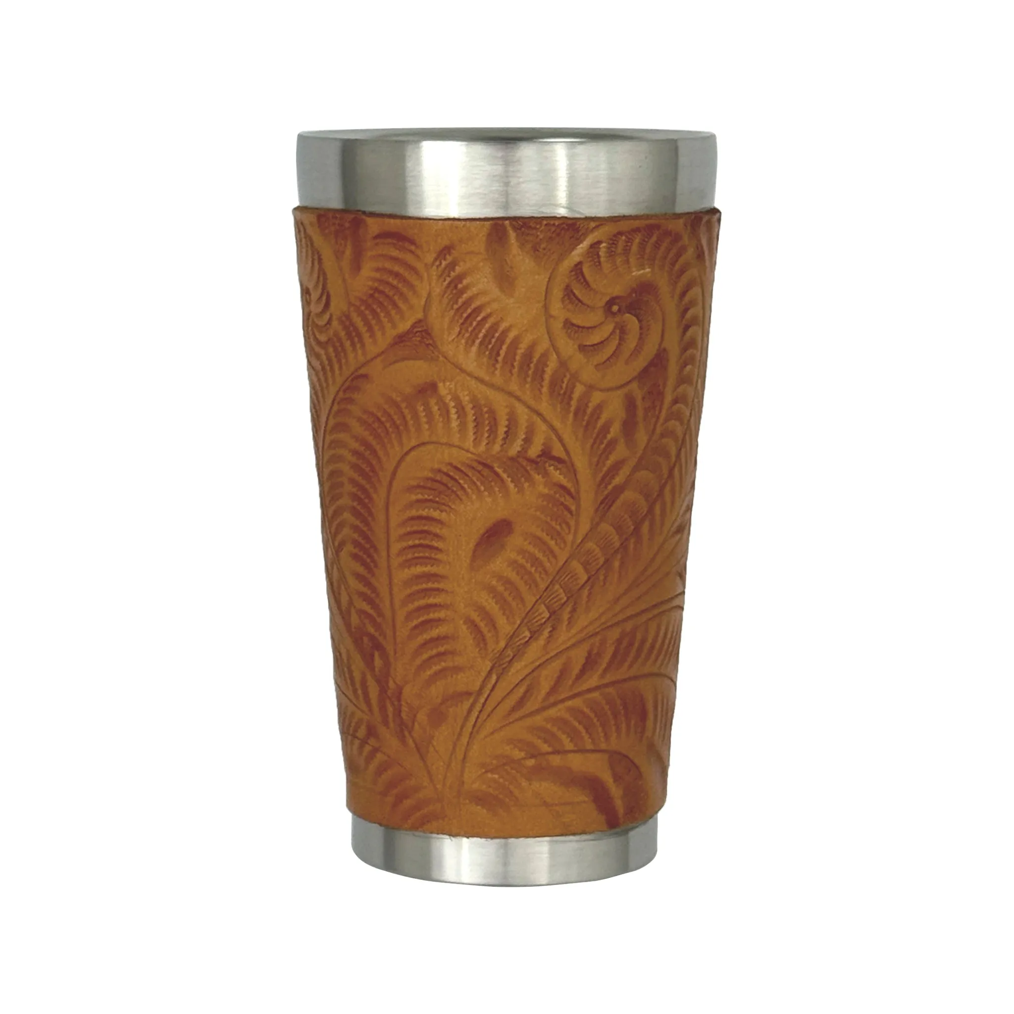 American West at Home Thermos Stainless Steel Cup with Tooled Leather