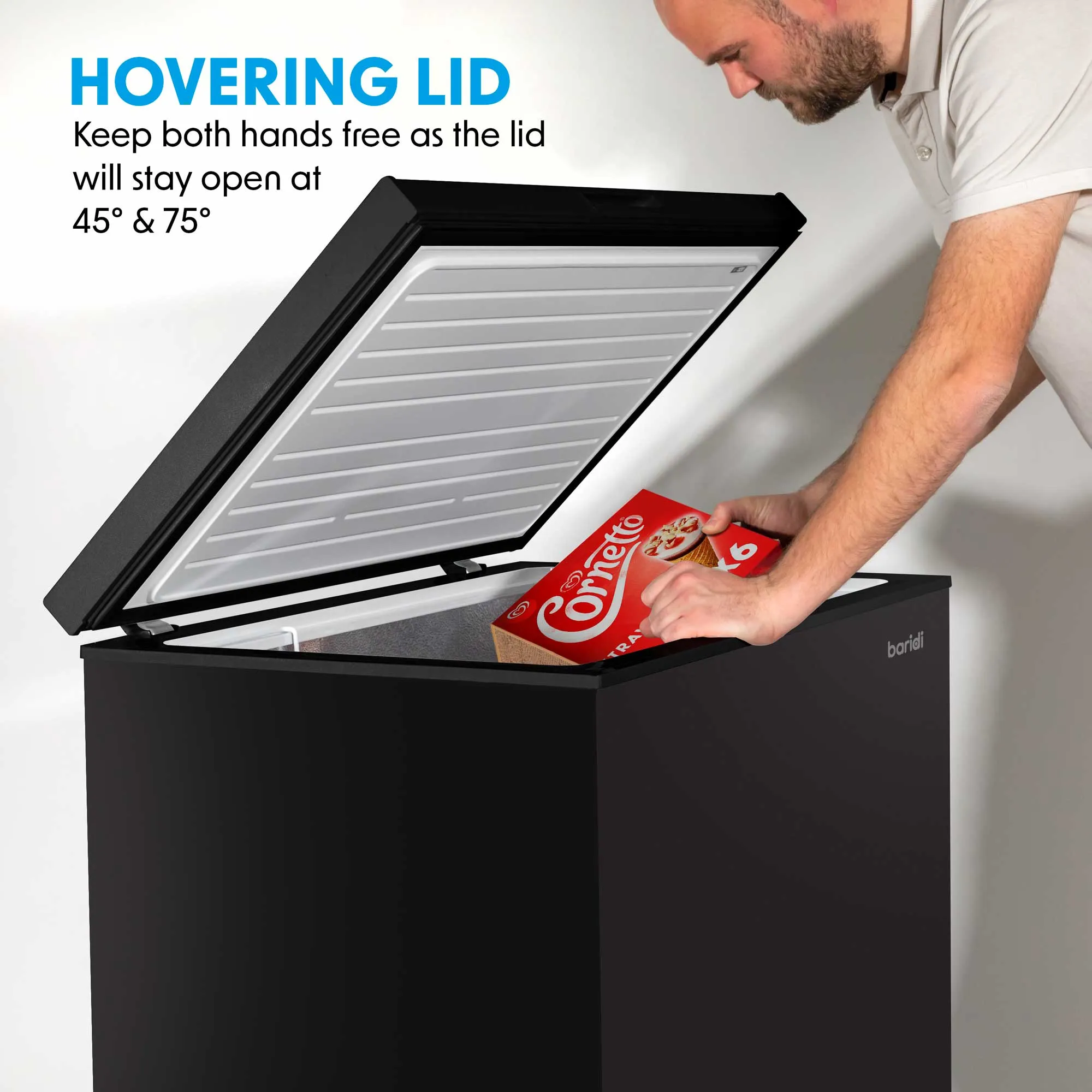 Baridi Freestanding Chest Freezer, 199L, Garage and Outbuilding Safe, Thermostat, Black - DH151