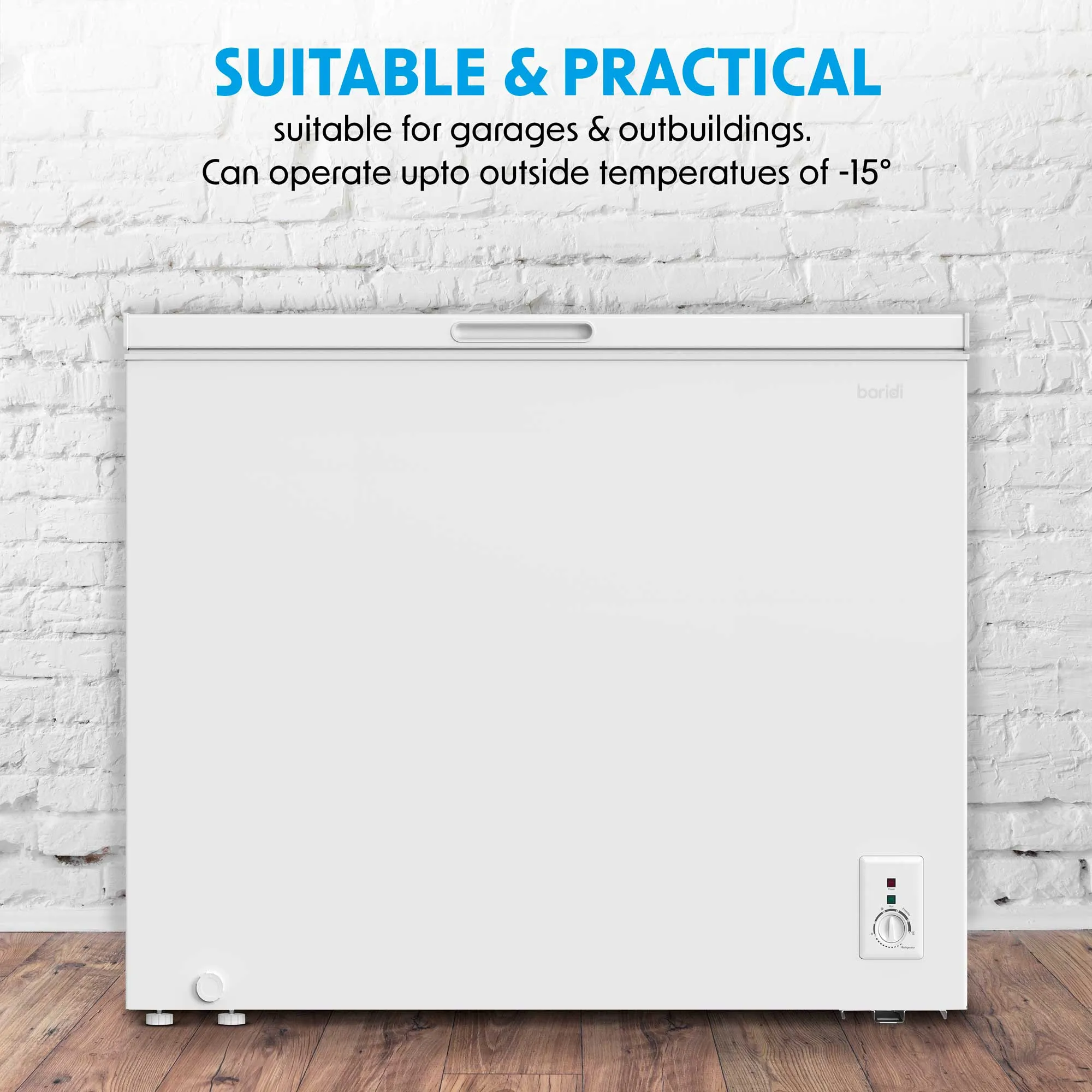 Baridi Freestanding Chest Freezer, 199L, Garage and Outbuilding Safe, Thermostat, White - DH111