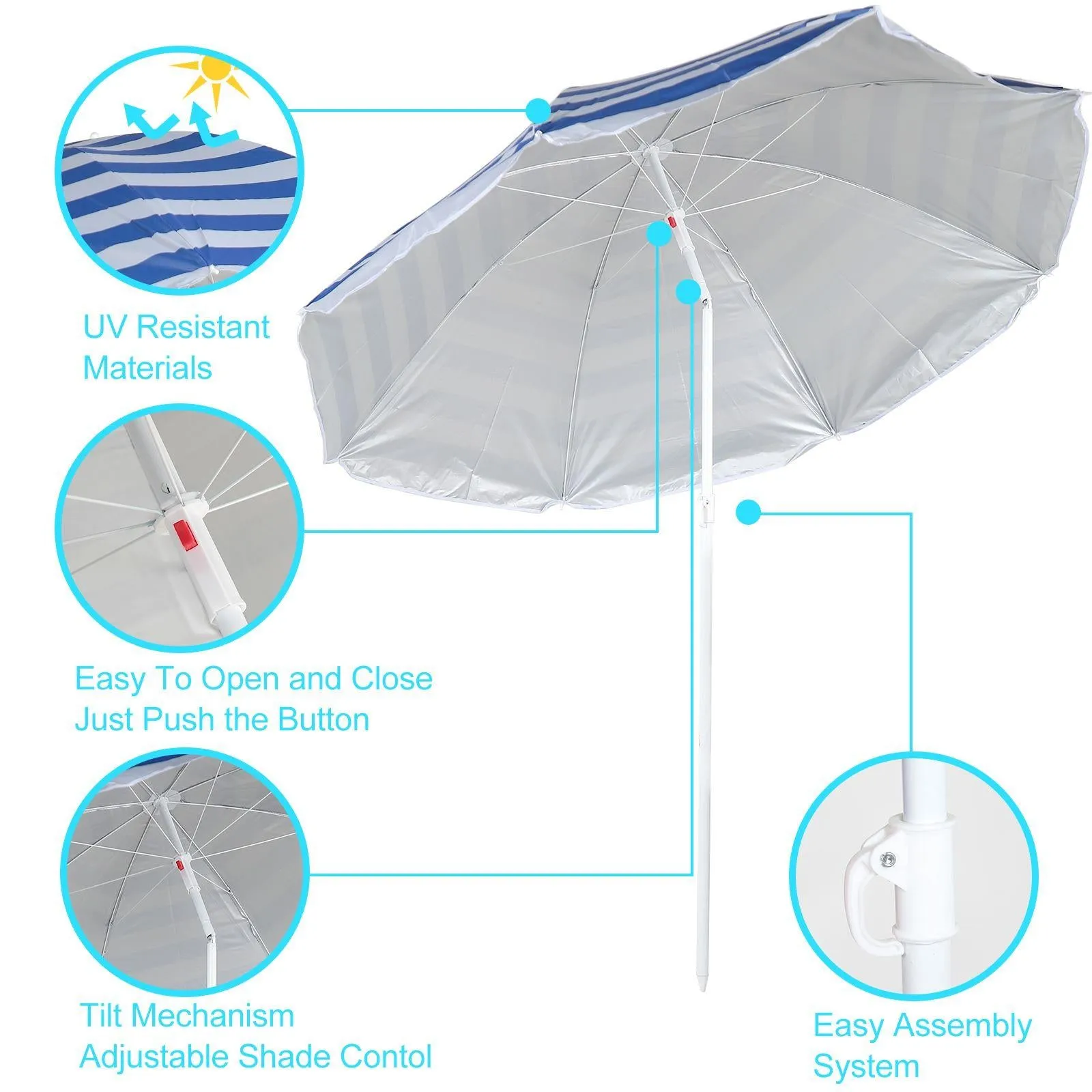 Blue Garden Parasol 1.7m