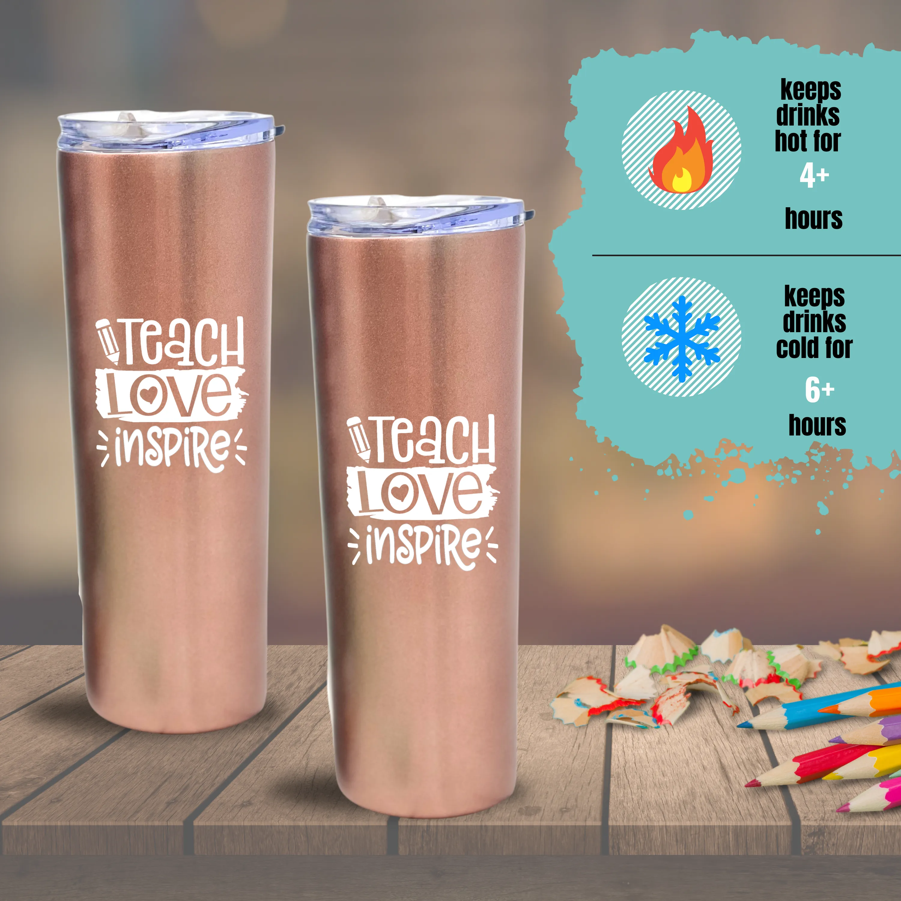 Brooke & Jess Designs Teacher Gifts for Women - Teacher Mug, Tumbler, Cup - Teacher Appreciation Gifts for Teachers, Gift Ideas for Birthday, New Teachers (Teach Love Inspire 20 oz Skinny 4 Pack)
