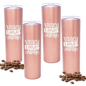 Brooke & Jess Designs Teacher Gifts for Women - Teacher Mug, Tumbler, Cup - Teacher Appreciation Gifts for Teachers, Gift Ideas for Birthday, New Teachers (Teach Love Inspire 20 oz Skinny 4 Pack)