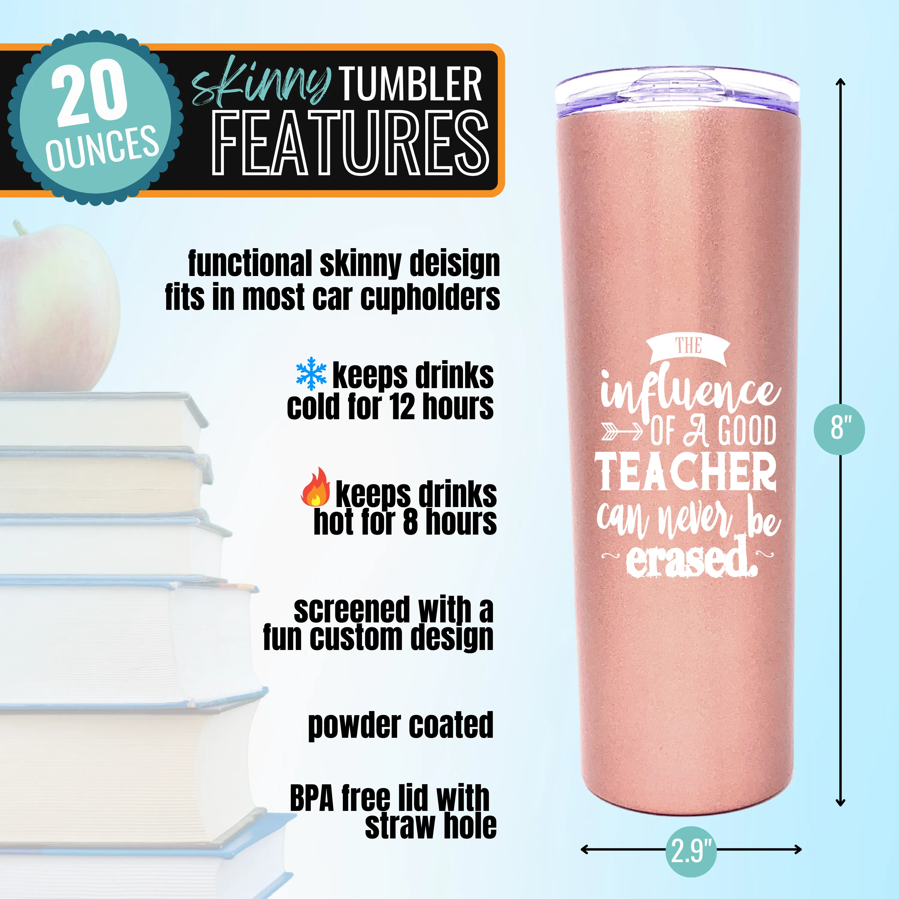 Brooke & Jess Designs Teacher Gifts for Women - Teacher Mug, Tumbler, Cup - Teacher Appreciation Gifts for Teachers, Gift Ideas for Birthday, New Teachers (Teach Love Inspire 20 oz Skinny 4 Pack)