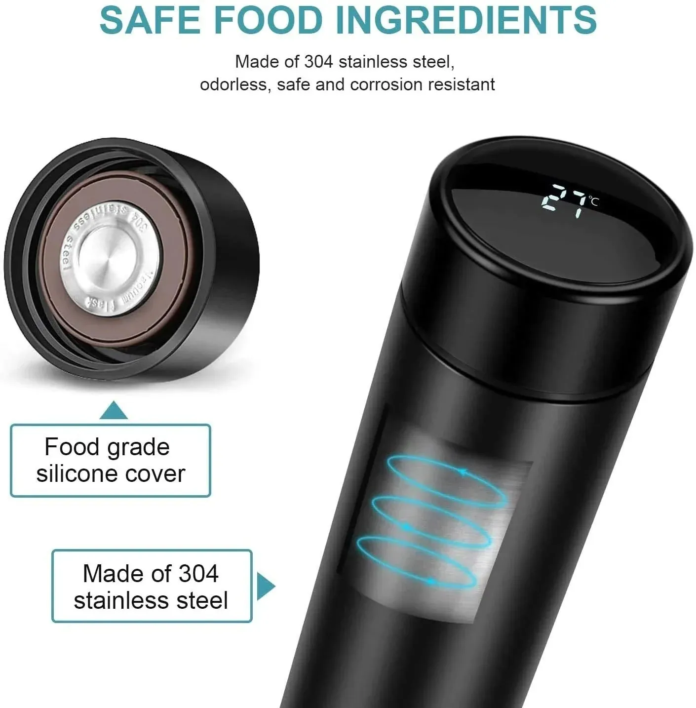 Customized Bottle with Temperature display - Black