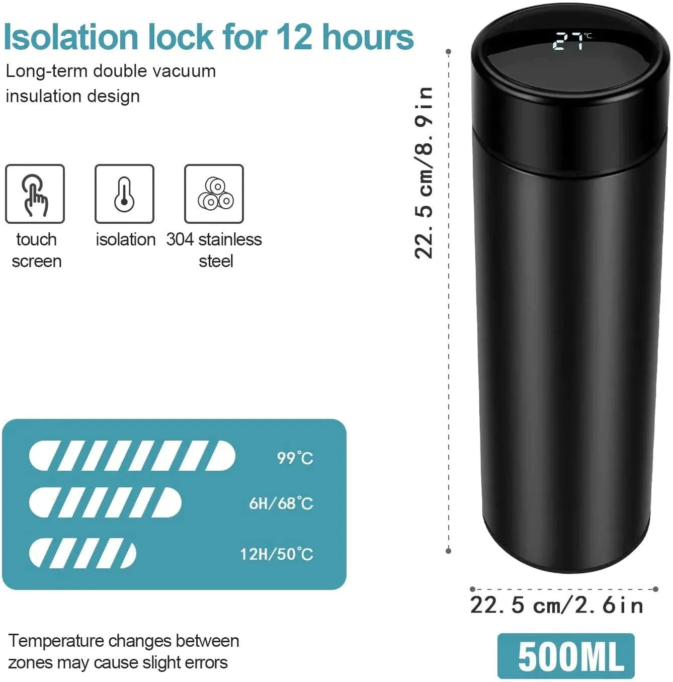 Customized Bottle with Temperature display - Black