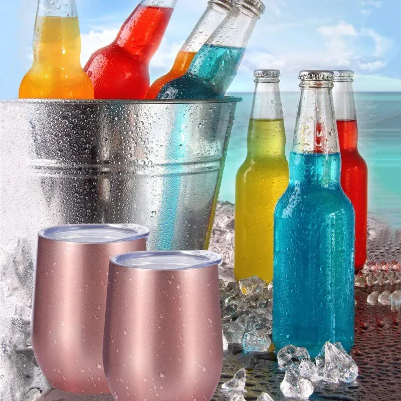 Double-Insulated Stemless Thermos Cup Stainless Steel Glass Tumbler for Wine Beer Soda Tea Cup Retains Heat and Cold