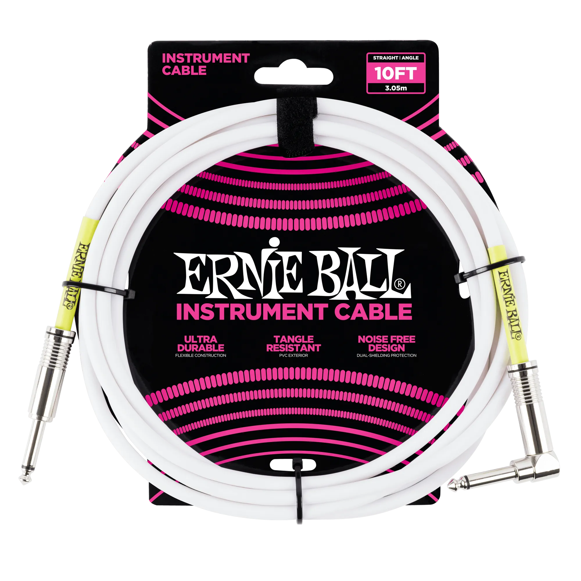 ERNIE BALL P06049 10' STRAIGHT / ANGLE INSTRUMENT CABLE - WHITE