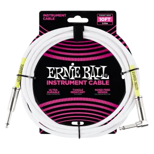 ERNIE BALL P06049 10' STRAIGHT / ANGLE INSTRUMENT CABLE - WHITE
