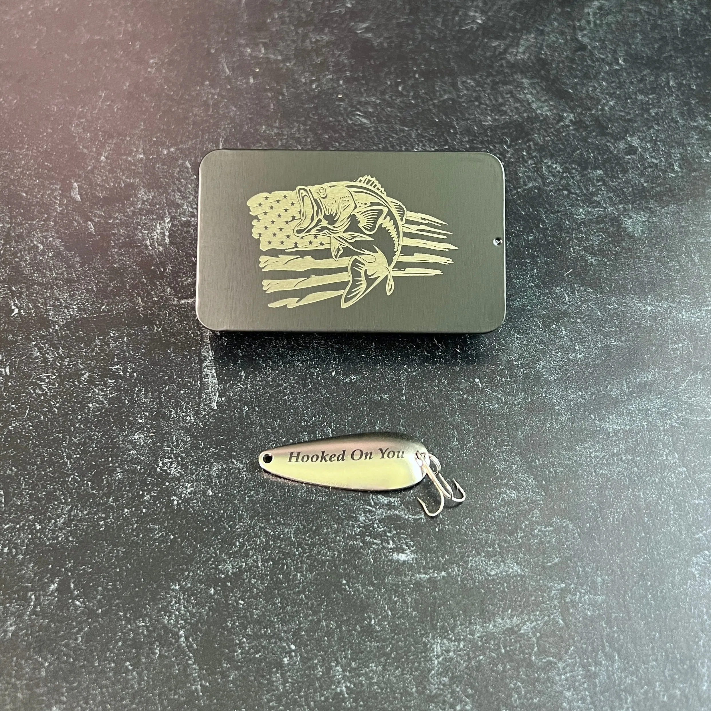Fishing Gift for Him - Engraved Lure Hook - Christmas Gift Idea - Boyfriend Birthday - Custom Bass Flag