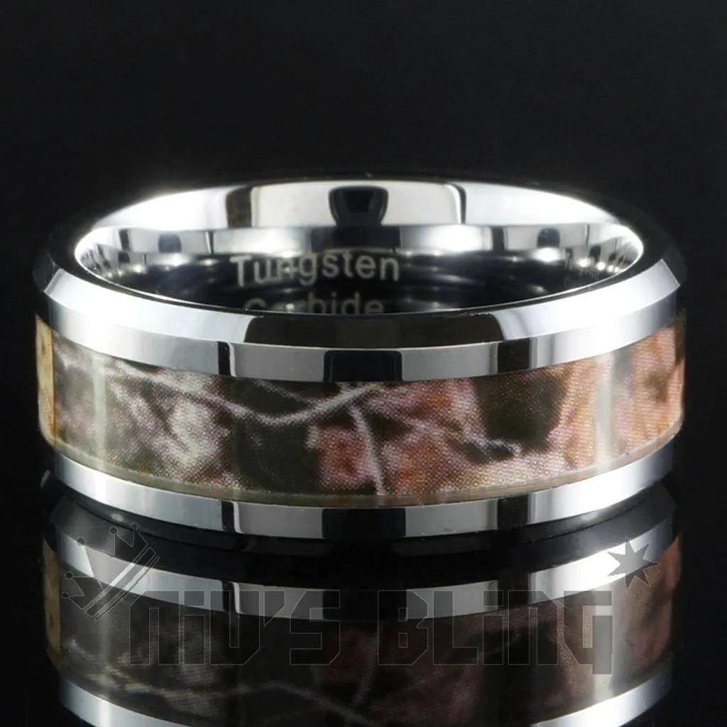 Forest Wood Camouflage Tungsten Carbide Ring 8MM