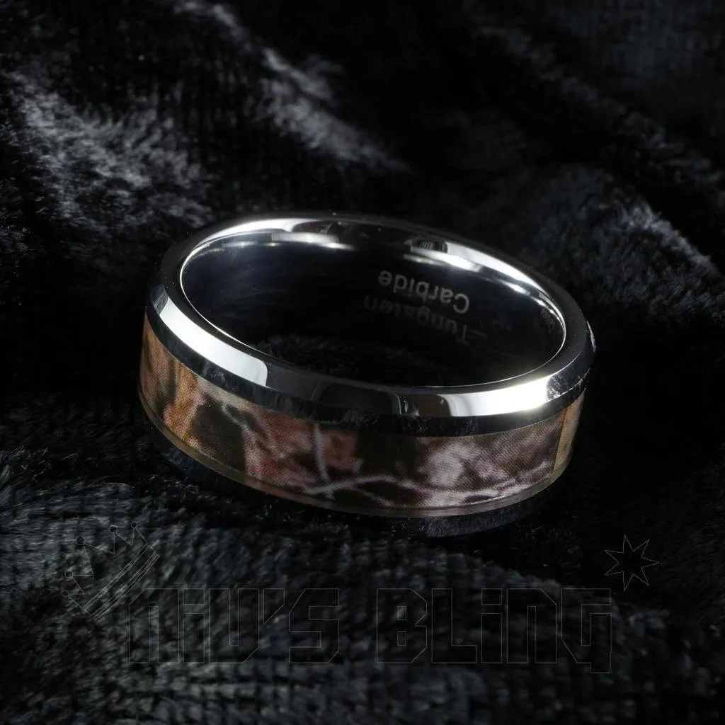 Forest Wood Camouflage Tungsten Carbide Ring 8MM