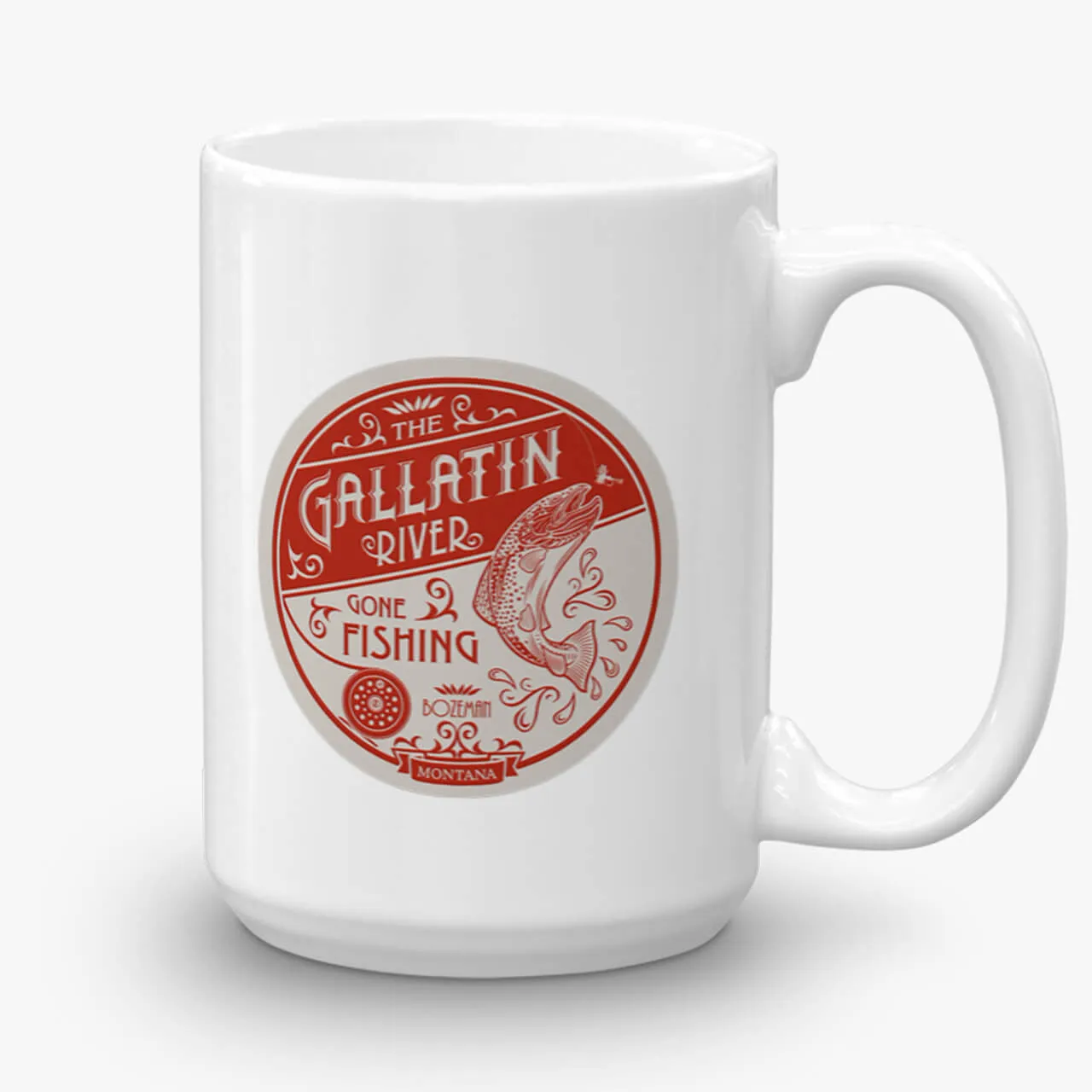 Gallatin River Gone Fishing, coffee mug