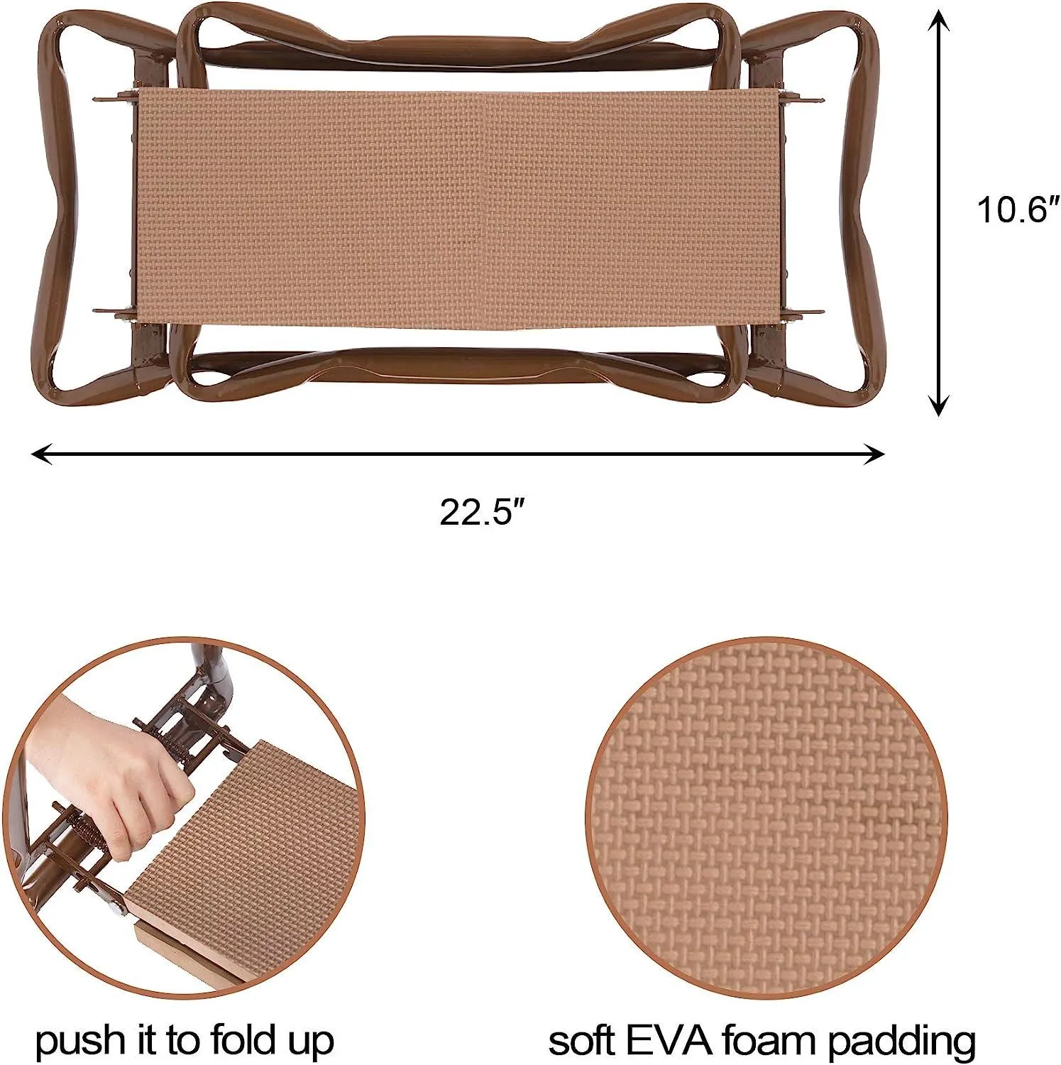 Garden Kneeler Seat Folding Kneeling Bench Stool with Tool Pouches Soft Foam, Brown