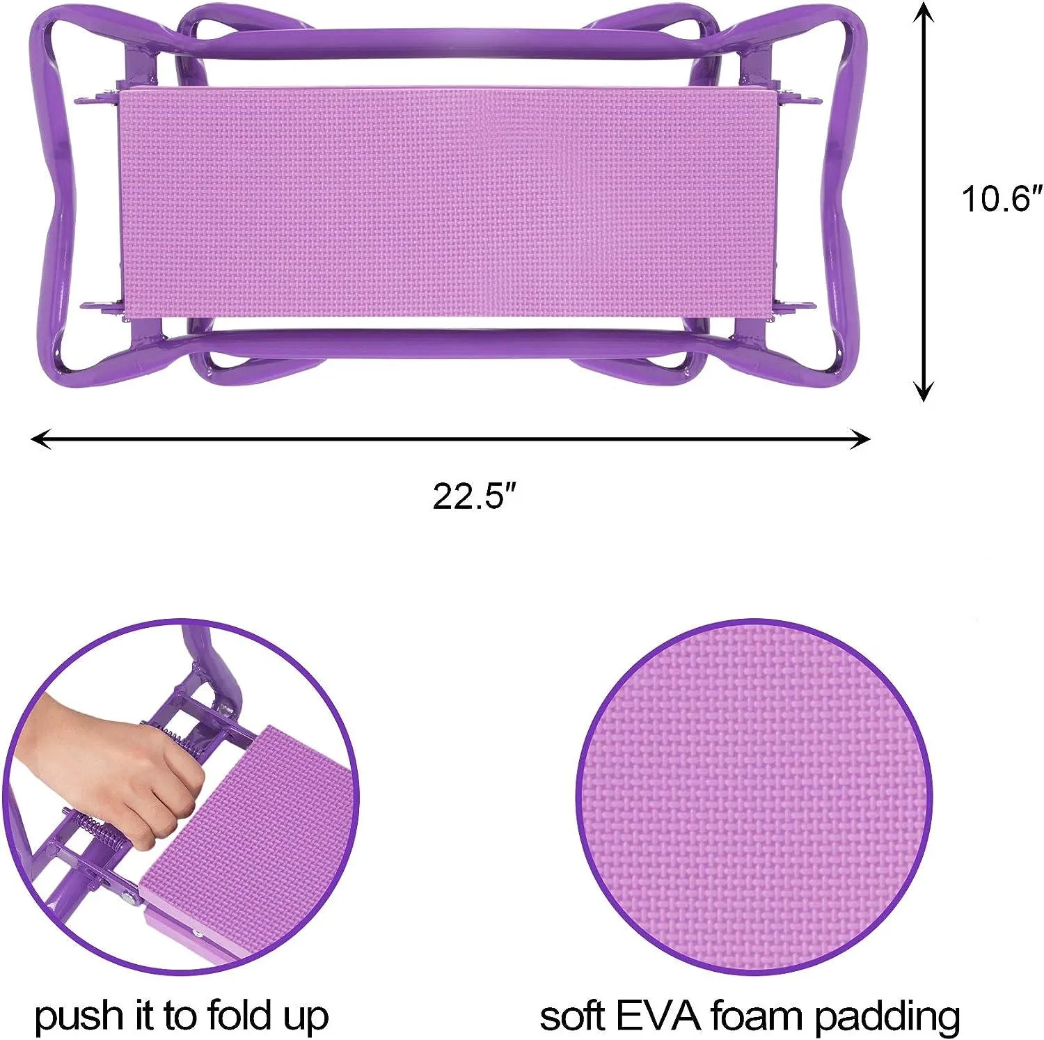 Garden Kneeler Seat Folding Kneeling Bench Stool with Tool Pouches Soft Foam, Purple