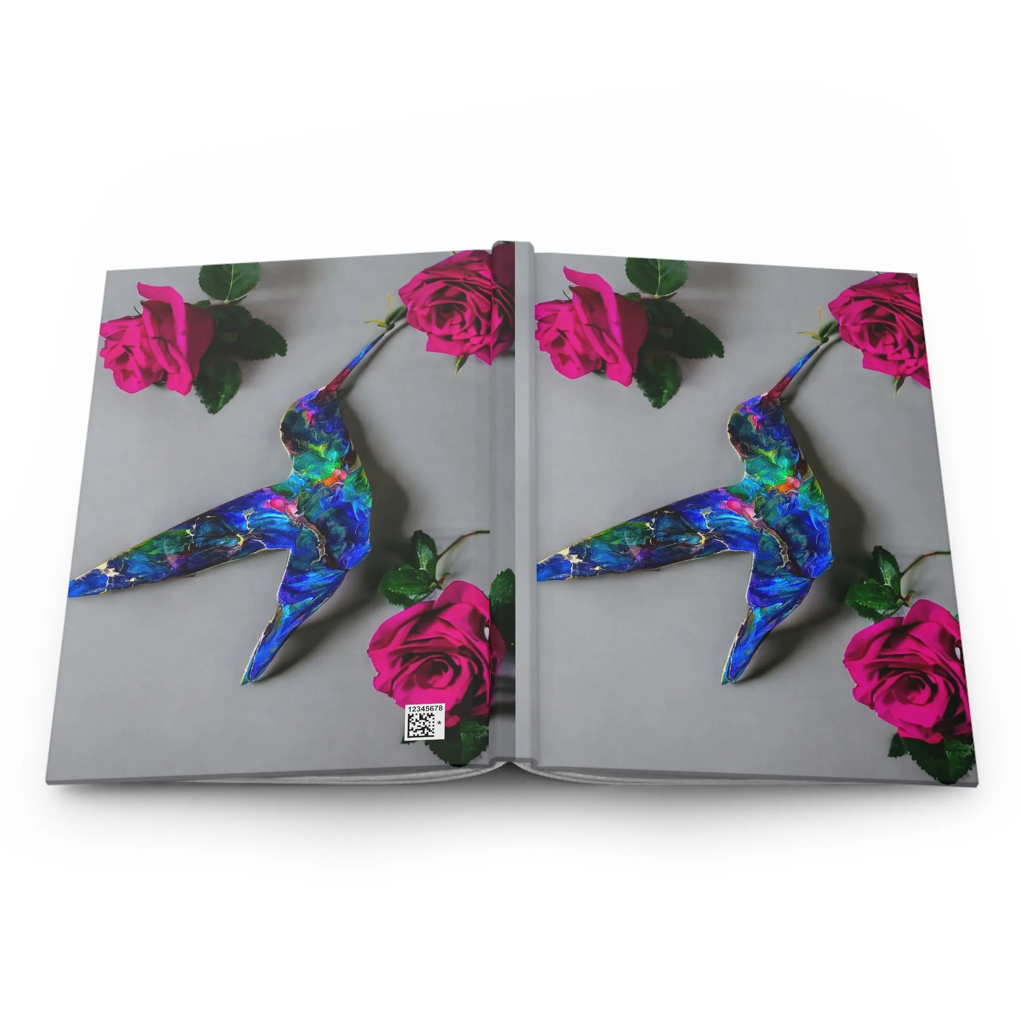 Gorgeous Blue Hummingbird with Pink Roses Hardcover Journal Matte