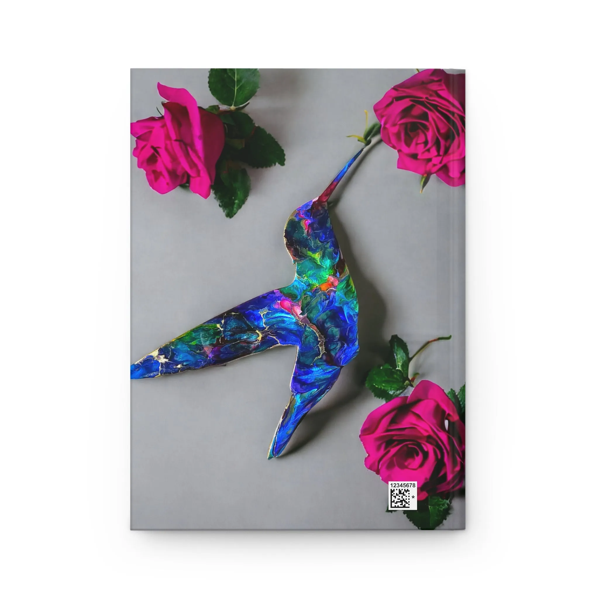 Gorgeous Blue Hummingbird with Pink Roses Hardcover Journal Matte