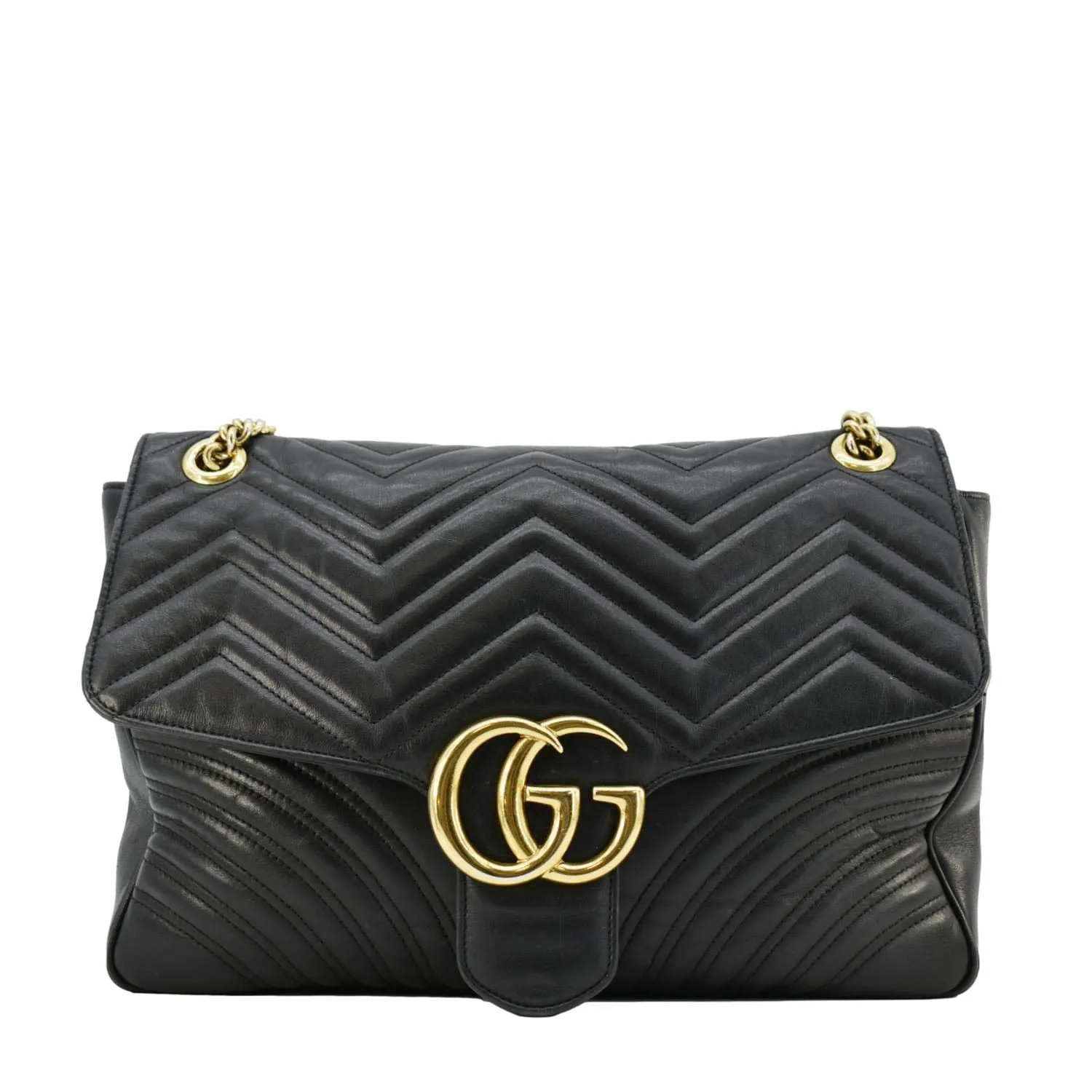 GUCCI GG Marmont Large Matelasse Leather Shoulder Bag Black 498090
