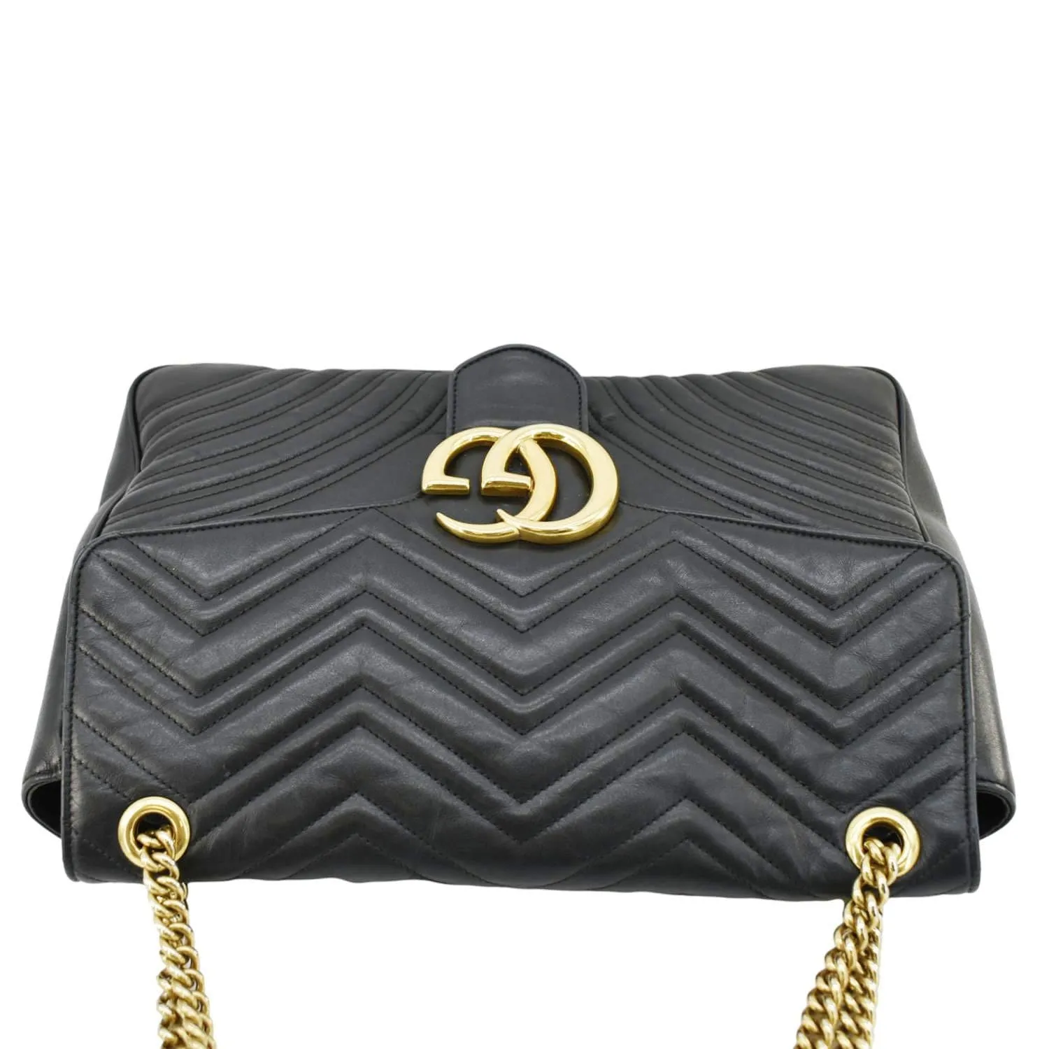GUCCI GG Marmont Large Matelasse Leather Shoulder Bag Black 498090