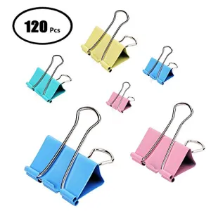 GutReise Binder Clips Paper Clamp,120 Pieces Binder Clips Paper Binder Clips for Notes Letter Paper Clip Office Supplies 6 Sizes