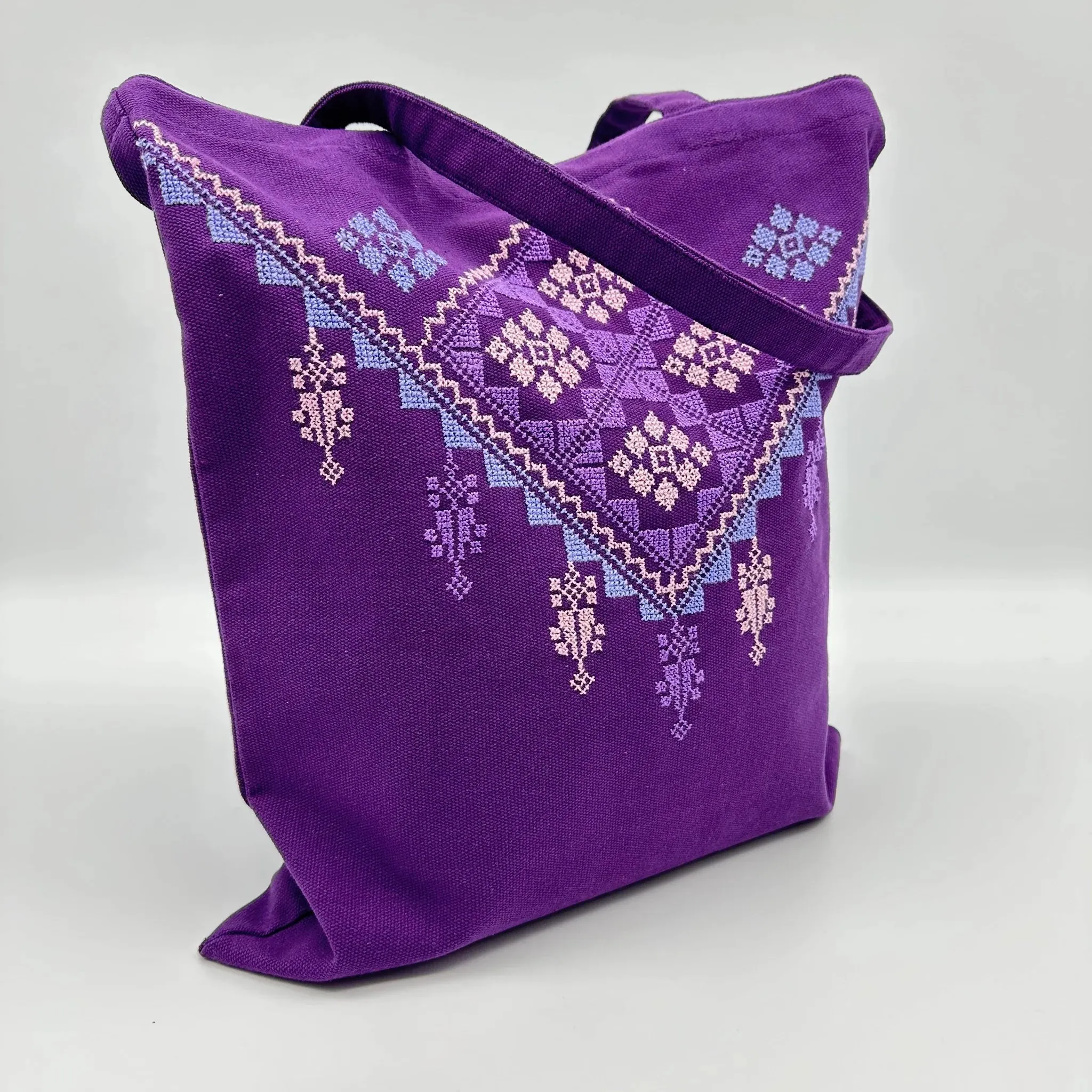 Hand Embroidered Purple Tote Bag
