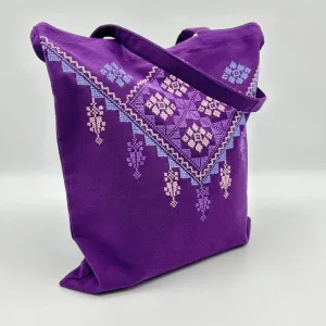 Hand Embroidered Purple Tote Bag
