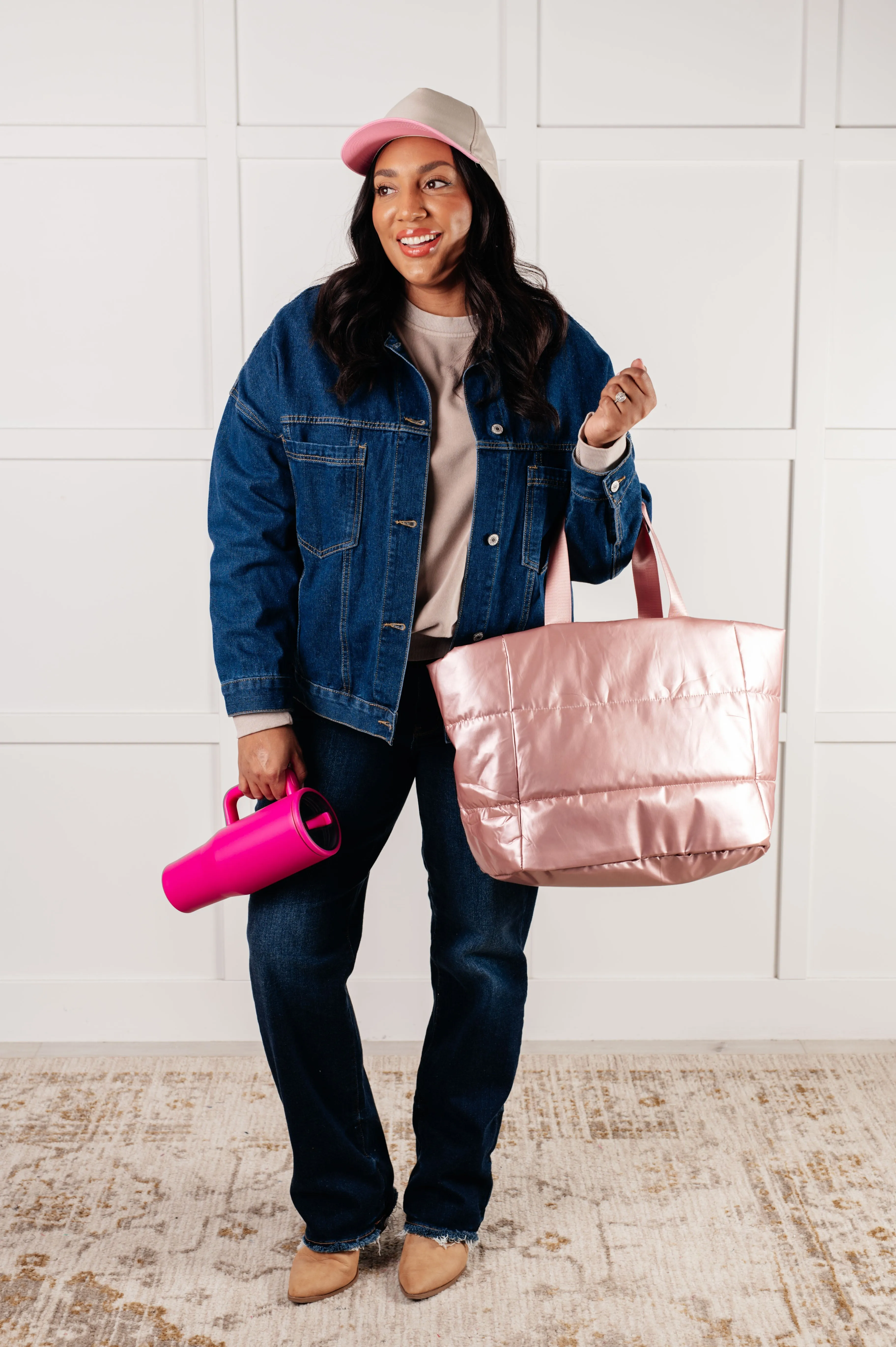 Hazel Blues® |  One More Thing Puffy Quilted Waterproof Tote in Pink