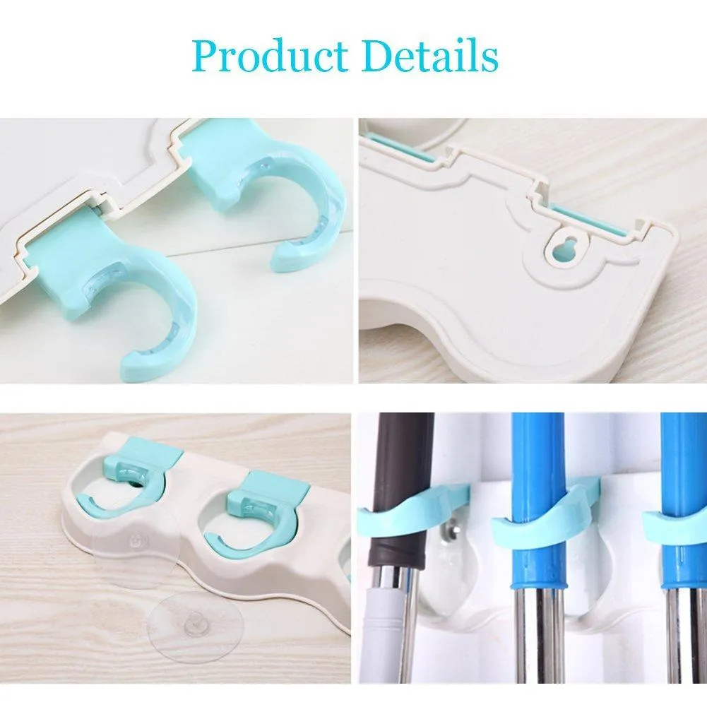 HITRENDS Broom Mop Holder - Garden Tool Organizer, Multipurpose Hooks Hangers for Bathroom, Laundry Room, Closet, Garden, Garage and Shed, Holds up to 20lb - No Trace - No Damage to The Wall