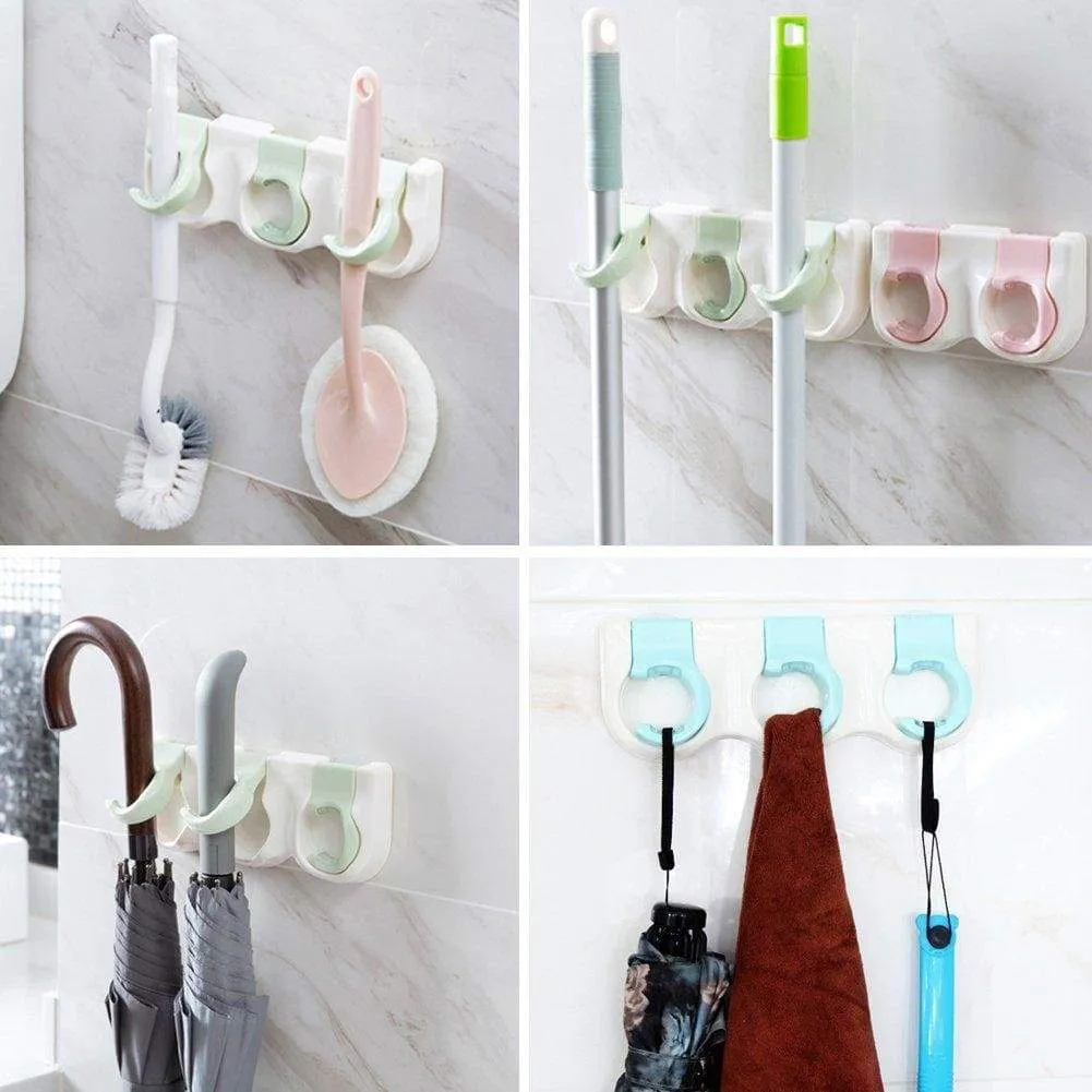 HITRENDS Broom Mop Holder - Garden Tool Organizer, Multipurpose Hooks Hangers for Bathroom, Laundry Room, Closet, Garden, Garage and Shed, Holds up to 20lb - No Trace - No Damage to The Wall