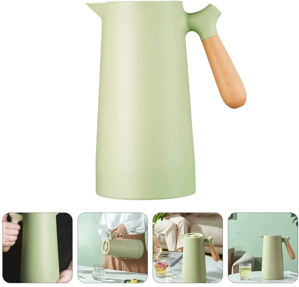 Homlly Thermal Double Walled Insulated Vacuum Flask Jug with Wooden Handle (1L)