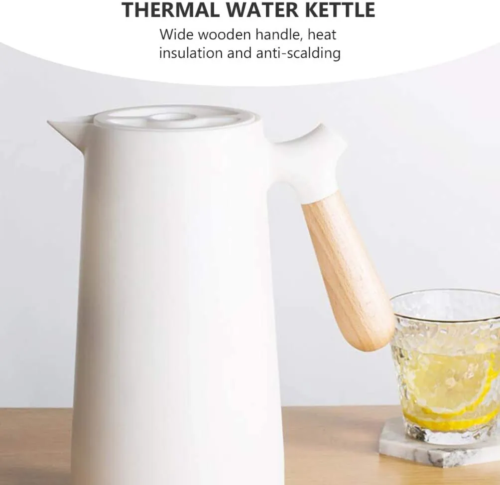 Homlly Thermal Double Walled Insulated Vacuum Flask Jug with Wooden Handle (1L)