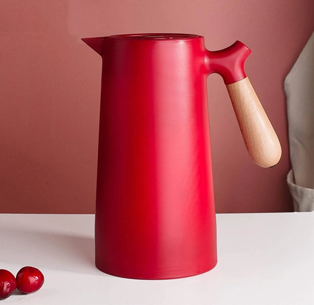 Homlly Thermal Double Walled Insulated Vacuum Flask Jug with Wooden Handle (1L)