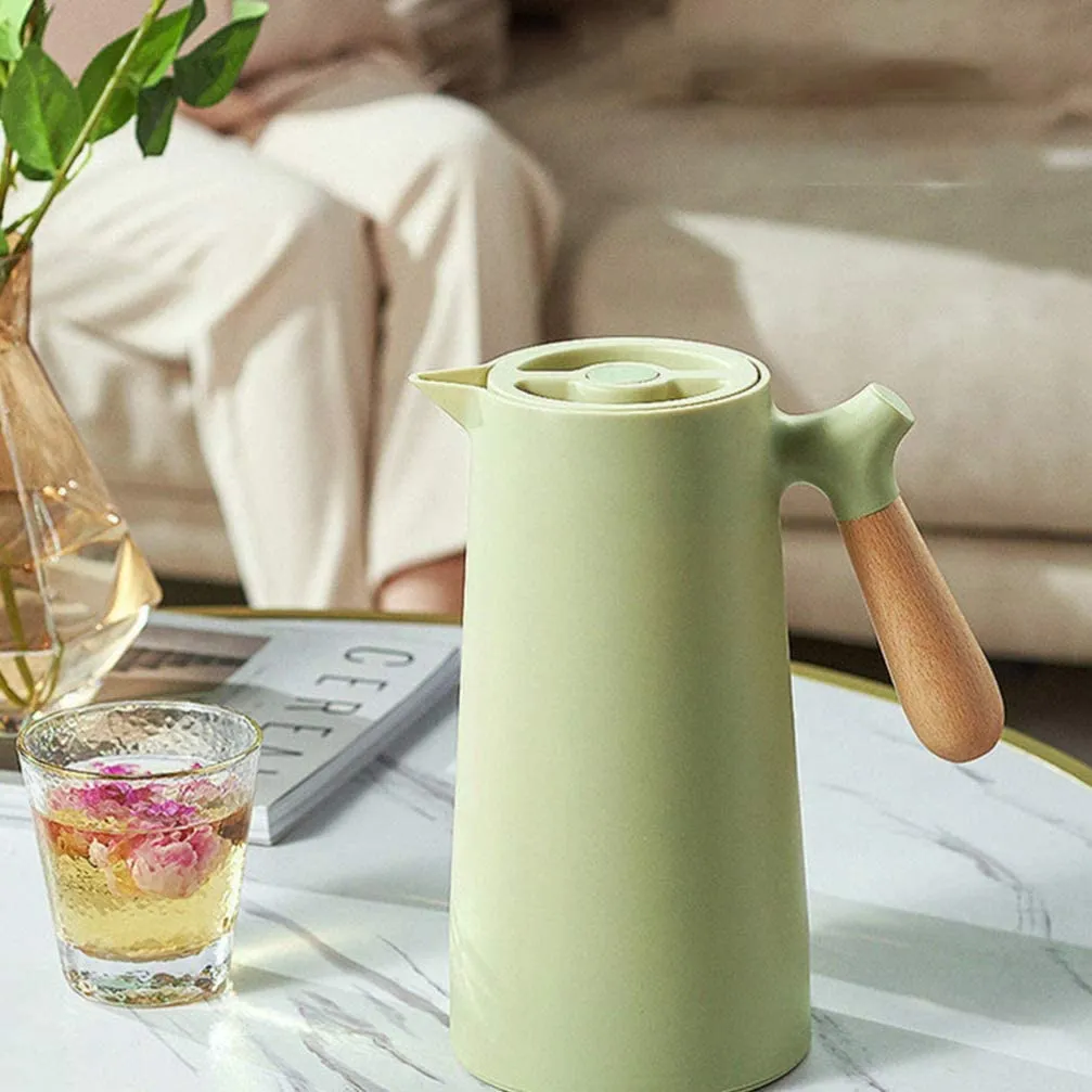 Homlly Thermal Double Walled Insulated Vacuum Flask Jug with Wooden Handle (1L)