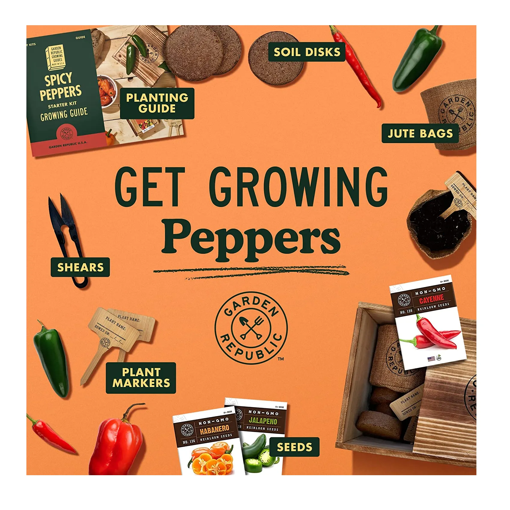 Indoor Pepper Seed Starter Kit | Pepper Growing Kit with 4 Non-GMO Hot Pepper Seeds