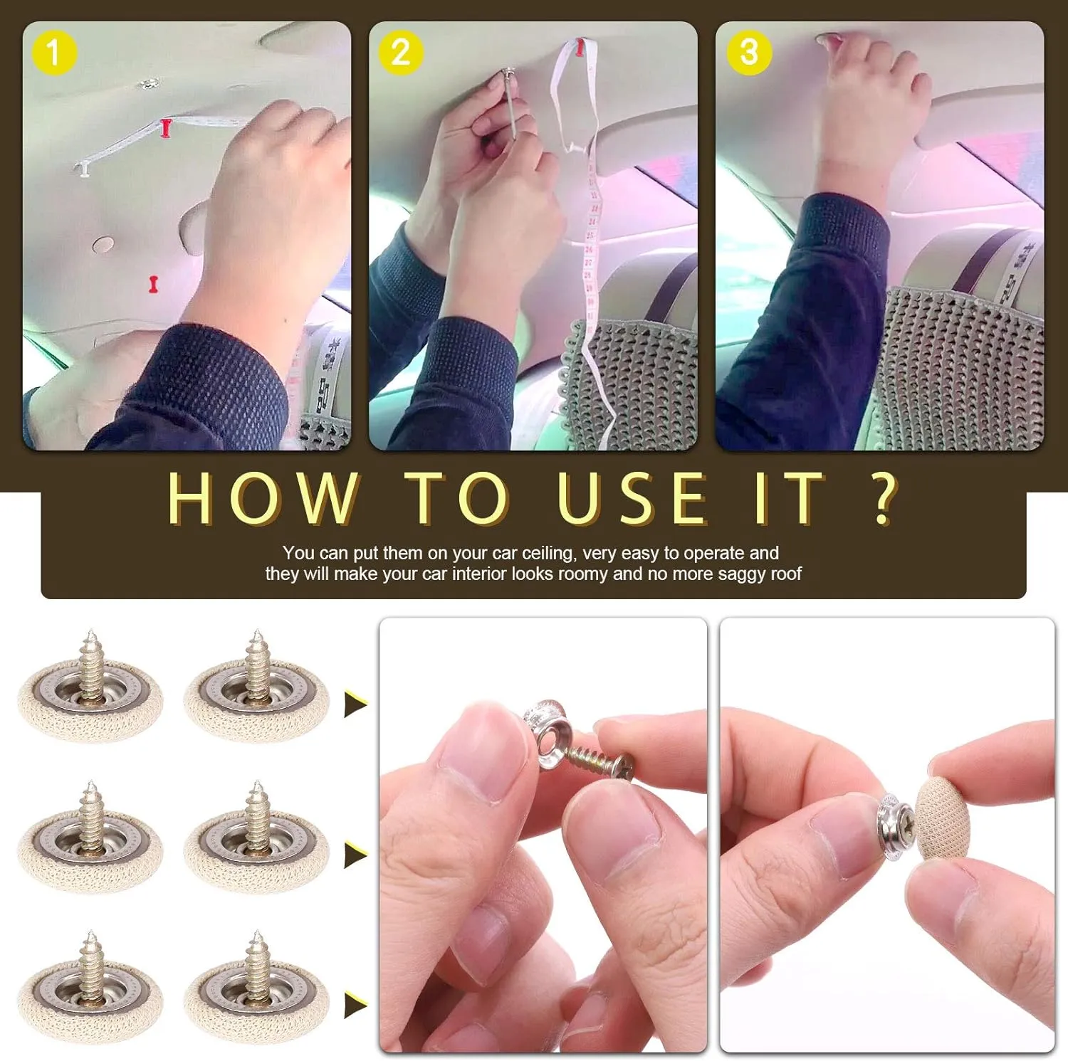 NEW Mardatt 152Pcs Car Headliner Repair Kit with Headliner Repair Button Auto Roof Repair Snap Rivets and Installation Tool for Fixing Car Interior Ceiling Sagging Headliner for All Cars (Beige)