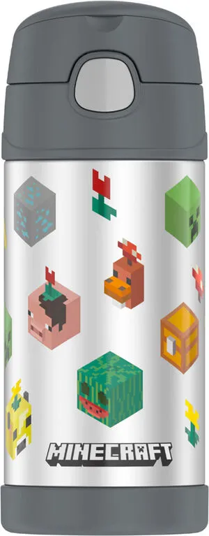 New Minecraft Thermos Funtainer Water Bottle 355 ml! 12-ounce Vacuum Insulated Stainless Steel Water Bottle with Straw keeps drinks cold for up to 12 hours.