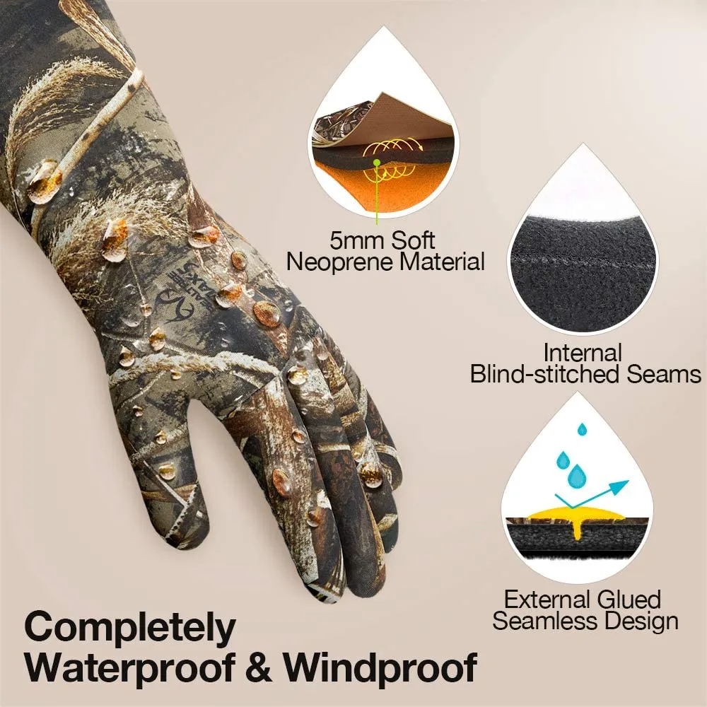 New TideWe Elbow Length Decoy Gloves with Silicone Textured Surface, Waterproof 5mm Neoprene Hunting Gloves, Realtree MAX5 Duck Hunting Gloves, Sz L! Retails $70 