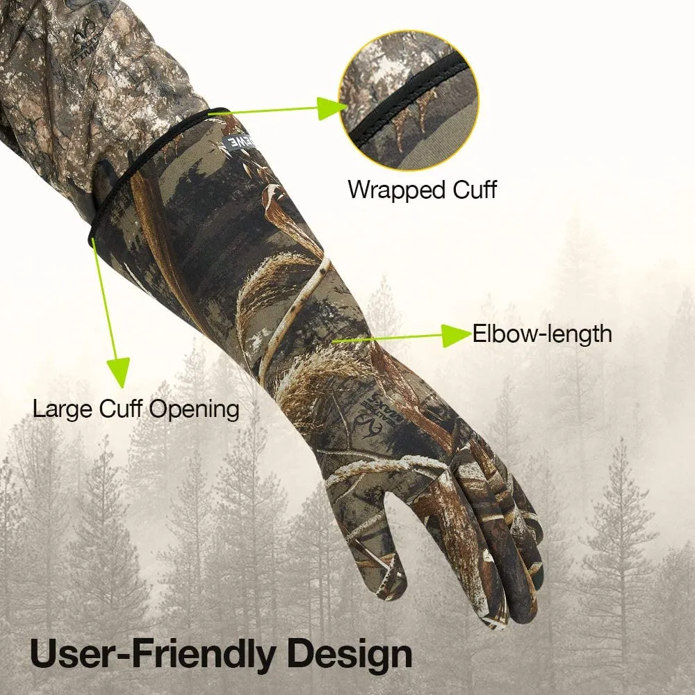 New TideWe Elbow Length Decoy Gloves with Silicone Textured Surface, Waterproof 5mm Neoprene Hunting Gloves, Realtree MAX5 Duck Hunting Gloves, Sz L! Retails $70 