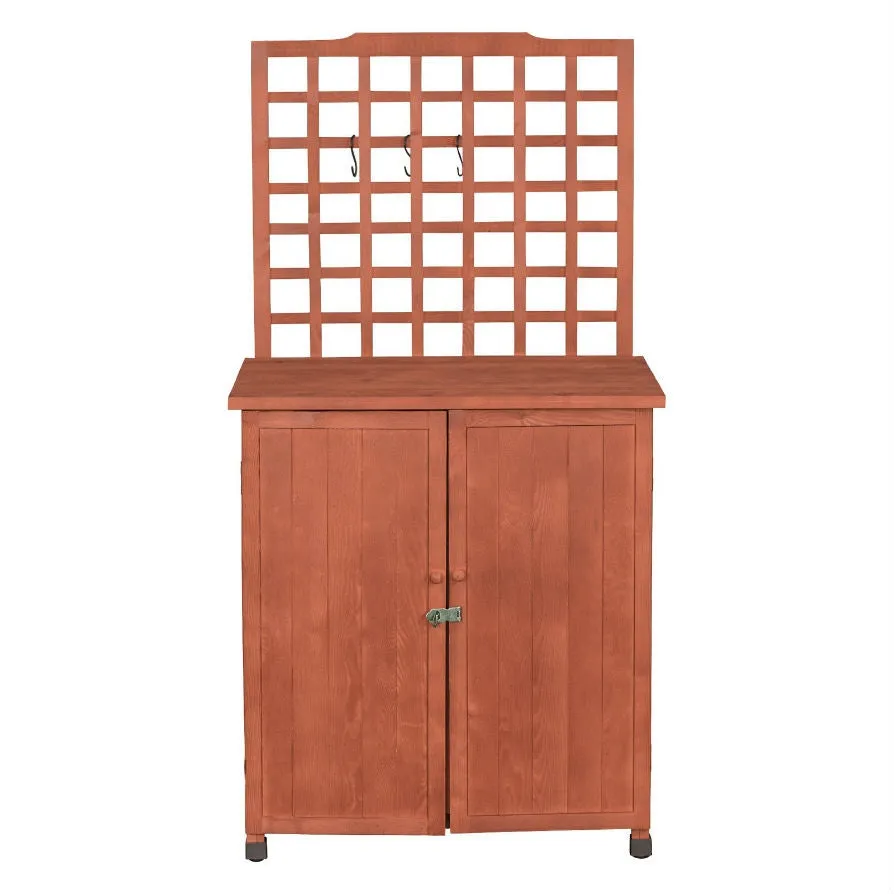 Outdoor Storage Solid Wood Cabinet Potting Bench with Hanging Lattice Trellis